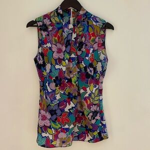 ETRO 100% Silk Floral sleeveless blouse size 44 S-M
